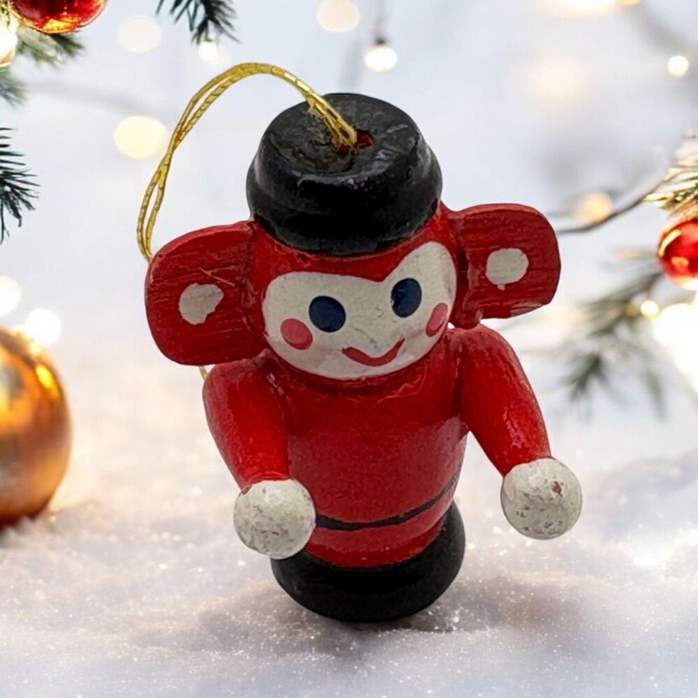 Vintage Wooden Toy Soldier Christmas Ornament Hand-Painted Mini Red